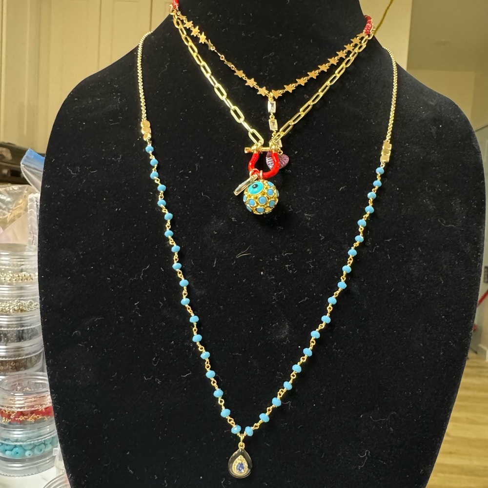 Gold and Blue Beaded Necklace Set
